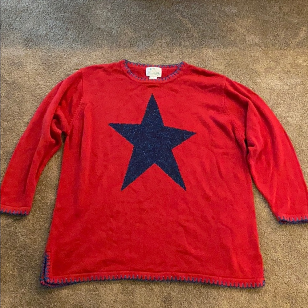 Quacker Factory Red & Blue Star Sweater